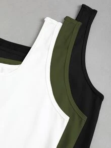Sweetra Plus Size Women Summer Short Square Neck Pleated Casual Tank Top - Multicolor - View 7