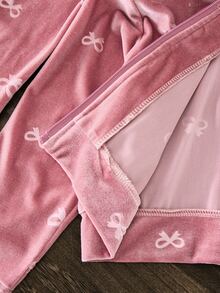 SHEIN 女童拉鍊連帽外套與蝴蝶結裝飾喇叭褲 2 件套，幼兒生日櫻桃秋季 7 歲生日粉色嬰兒 - 粉色 - 查看 5