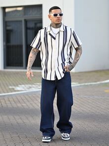 Devon Thys 2025 男士春夏休闲假日条纹纽扣短袖衬衫 - 彩色 - 查看 3