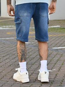 Devon Thys 男士休闲水洗牛仔工装短裤 - 寶藍色 - 查看 2