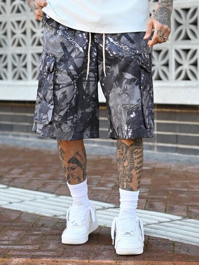 Devon Thys Men's Fashion Cargo Shorts, Outdoor Casual Digital Print Wide Leg Shorts, Suitable For Summer, Thin Streetwear LooseBermuda Shorts, Summer Beach Pants