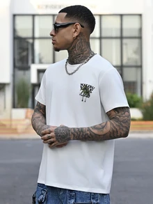 Devon Thys Shwiy 男士棕榈树印花白色休闲短袖T恤，加州椰子树图案T恤，适合日常穿着，男友礼物 - 白色 - 查看 2