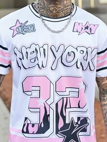 Devon Thys 男士休闲圆领T恤套装，醒目的“32”纽约数字设计，黑白条纹图案 - 彩色 - 查看 4