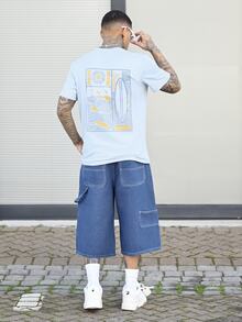 Devon Thys 男士图案印花圆领休闲短袖T恤，夏季 - 淺藍色 - 查看 4