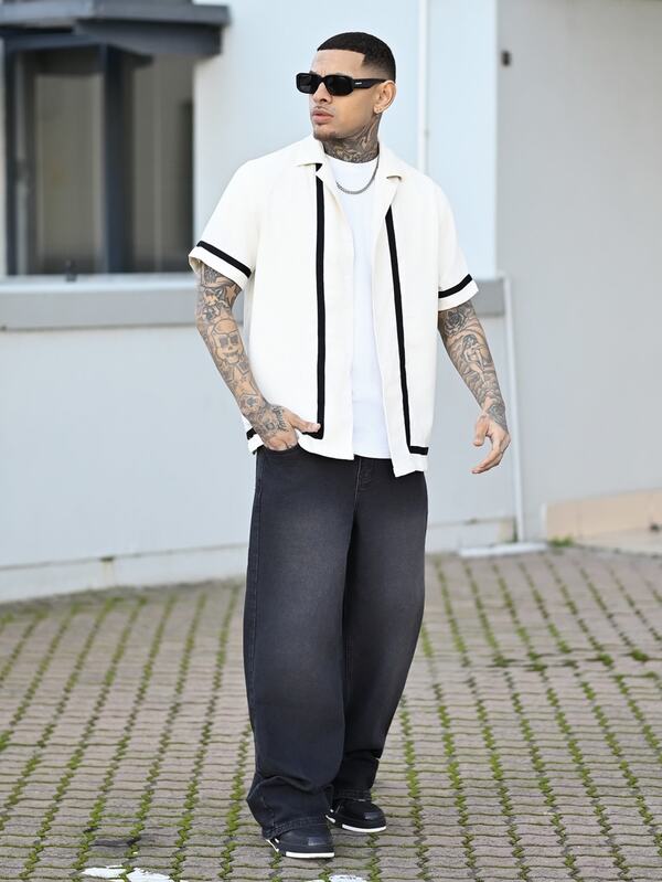Devon Thys Grunge Goth Y2K Style Men's Casual Embroidered Loose Wide-Leg Jeans, Versatile All-Season, Fashion Personalized Street Hip-Hop Streetwear, Suitable For Work, Commute, Stage Performance, Hangout, Outdoor Wear