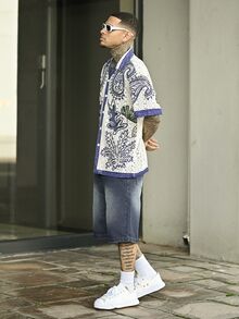 Devon Thys 男女通用印花衬衫，黑白几何图案，波西米亚夏威夷风，情侣款，镂空格纹，休闲外向，年轻人款，休闲度假衬衫，情人节礼物，短袖，夏威夷风 - 杏色 - 查看 4