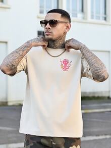 Devon Thys 1pc Men's Fashionable Printed Loose Fit Short Sleeve T-Shirt | Exquisite Design | Essential For Summer | Easy To Match, Showcasing Your Style - Apricot - View 2
