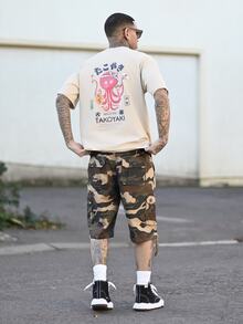 Devon Thys 1pc Men's Fashionable Printed Loose Fit Short Sleeve T-Shirt | Exquisite Design | Essential For Summer | Easy To Match, Showcasing Your Style - Apricot - View 5