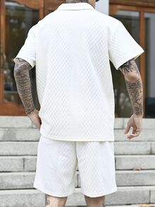 Devon Thys Men's Casual Commuting Homewear Solid Color Versatile Sports Breathable Diamond Pattern Set - White - View 2