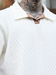 Devon Thys Men's Casual Commuting Homewear Solid Color Versatile Sports Breathable Diamond Pattern Set - White - View 4