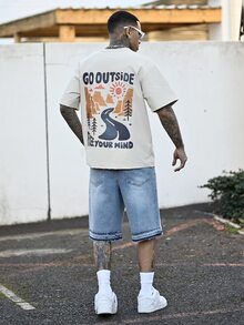 Devon Thys Men's Casual Vacation Style Printed Short Sleeve T-Shirt, Comfortable & Breathable, For Summer - Apricot - View 2