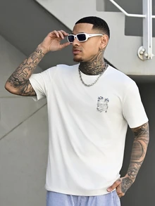 Devon Thys 男士海滨度假风海岛元素印花短袖T恤，适合夏季穿着，舒适透气，引领时尚潮流 - 白色 - 查看 2