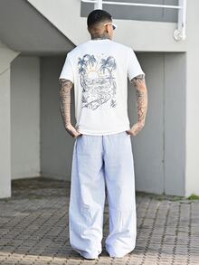 Devon Thys 男士海滨度假风海岛元素印花短袖T恤，适合夏季穿着，舒适透气，引领时尚潮流 - 白色 - 查看 6