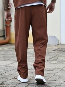 Devon Thys Men's Slim Fit Comfortable Summer New Thin Zip-Up Set, Casual Street Style Short Sleeve Top And Long Pants 2-Piece Outfit, Suitable For Spring/Summer, Outdoor & Daily Wear (Zipper Closure) - Brown - View 7
