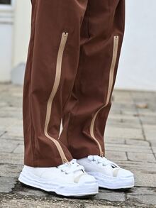 Devon Thys Men's Slim Fit Comfortable Summer New Thin Zip-Up Set, Casual Street Style Short Sleeve Top And Long Pants 2-Piece Outfit, Suitable For Spring/Summer, Outdoor & Daily Wear (Zipper Closure) - Brown - View 8