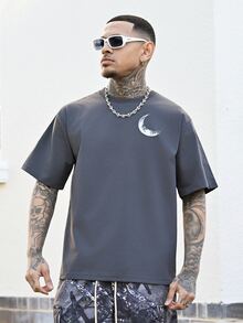 Devon Thys 男士时尚印花宽松短袖T恤一件装 | 精致设计 | 夏季必备 | 易于搭配，展现您的风格 - 深灰色 - 查看 5