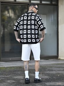 Devon Thys 男士休闲纯色破洞流苏牛仔短裤，夏季 - 白色 - 查看 5