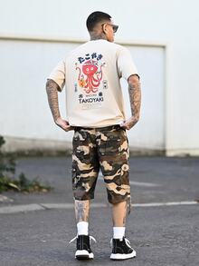 Devon Thys 男士/男童迷彩工装短裤，宽松直筒休闲短裤，带口袋，夏季街头风格 - 卡其色 - 查看 6