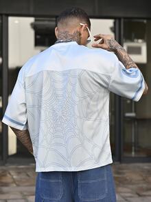 Devon Thys 街头风格V领短袖数码印花宽松男式T恤 - 淺藍色 - 查看 2