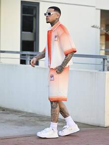 Devon Thys 2 件套街头风格休闲男士宽松印花 Polo 衫和短裤套装，舒适服装 - 彩色 - 查看 3