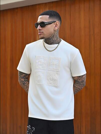 Devon Thys Men's Short Sleeve Palm Tree Embroidery Round Neck Casual T-Shirt Mens Summer Clothing Jesus Men Clothes T Shirt Summer T Shirts Mens T Shirts Casual Streetwear Beach Outfit For Men Top Vacation Outfits For Men
