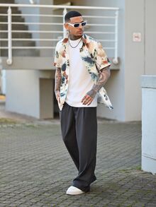 Devon Thys 男士条纹印花褶皱商务休闲西装裤 - 獵人綠 - 查看 4