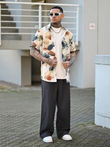 Devon Thys 男士条纹印花褶皱商务休闲西装裤 - 獵人綠 - 查看 3