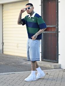 Devon Thys 男士针织休闲日常宽松短袖纽扣 Polo 衫 - 墨綠色 - 查看 4