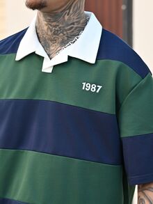 Devon Thys 男士针织休闲日常宽松短袖纽扣 Polo 衫 - 墨綠色 - 查看 5