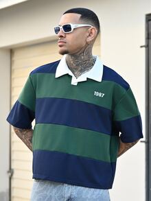 Devon Thys 男士针织休闲日常宽松短袖纽扣 Polo 衫 - 墨綠色 - 查看 6