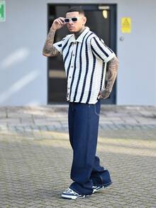 Devon Thys 男士条纹短袖镂空单排扣休闲针织上衣 - 彩色 - 查看 4