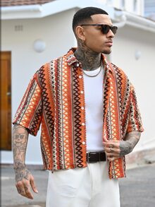 Devon Thys 男士针织休闲宽松短袖提花图案衬衫，日常穿着，年轻风格 - 彩色 - 查看 5