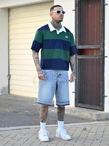 Devon Thys Men's Washed Denim Shorts With Embroidery, Fashionable - Blue - View 5
