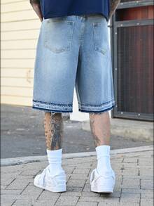 Devon Thys Men's Washed Denim Shorts With Embroidery, Fashionable - Blue - View 3