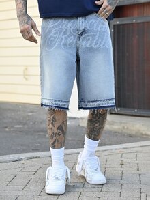 Devon Thys Men's Washed Denim Shorts With Embroidery, Fashionable - Blue - View 2