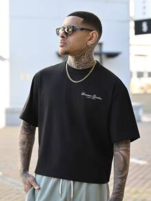 Devon Thys 男士黑色标准尺码宽松短袖T恤 - 黑色 - 查看 3