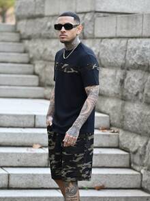 Devon Thys 男士迷彩印花针织短袖T恤和短裤套装夏季服装 - 彩色 - 查看 3