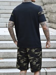 Devon Thys 男士迷彩印花针织短袖T恤和短裤套装夏季服装 - 彩色 - 查看 2