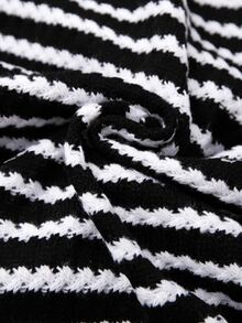 GlowEve CURVE Plus Size Casual Striped Bow V-Neck Long Sleeve Pullover Knit Top - Black and White - View 6