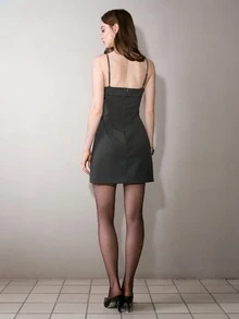 MOTF PREMIUM Abito camisole corto da donna con ricamo di paillettes posizionate per l'inizio dell'autunno - Grigio Scuro - Visualizzare 3