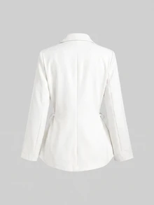 SHEIN MOD 女款純色綁腰長袖夾克與長褲休閒通勤套裝 - 白色 - 查看 7