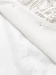 SHEIN MOD 女款純色綁腰長袖夾克與長褲休閒通勤套裝 - 白色 - 查看 3