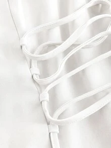 SHEIN MOD 女款純色綁腰長袖夾克與長褲休閒通勤套裝 - 白色 - 查看 10
