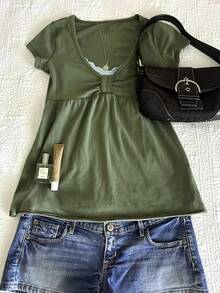 Attitoon Casual Minimalist Style Olive Green 2 In 1 Women's T-Shirt Suitable For Spring And Summer - Multicolor - View 8