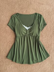 Attitoon Casual Minimalist Style Olive Green 2 In 1 Women's T-Shirt Suitable For Spring And Summer - Multicolor - View 5