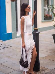 Silviapuertast Women's Bowknot Strap Shoulder Top White Summer - White - View 2