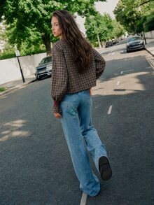Nöista Plaid Shirt With Fuchsia Collar. Fall, Office Wear, Brunch, Casual Chic Style. - Black - View 3