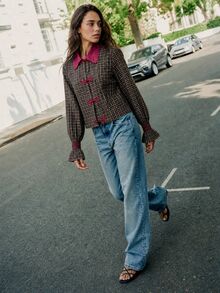 Nöista Plaid Shirt With Fuchsia Collar. Fall, Office Wear, Brunch, Casual Chic Style. - Black - View 1