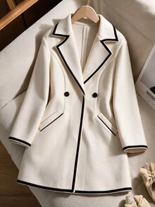 SHEIN Elladie kids 1pc Tween Girl Overcoat, Long Sleeve, Fleece, Fall Clothes, 2-Way Wear, Elegant Mid-Length, Suitable For Autumn/Winter - Apricot - View 5