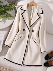 SHEIN Elladie kids 1pc Tween Girl Overcoat, Long Sleeve, Fleece, Fall Clothes, 2-Way Wear, Elegant Mid-Length, Suitable For Autumn/Winter - Apricot - View 4